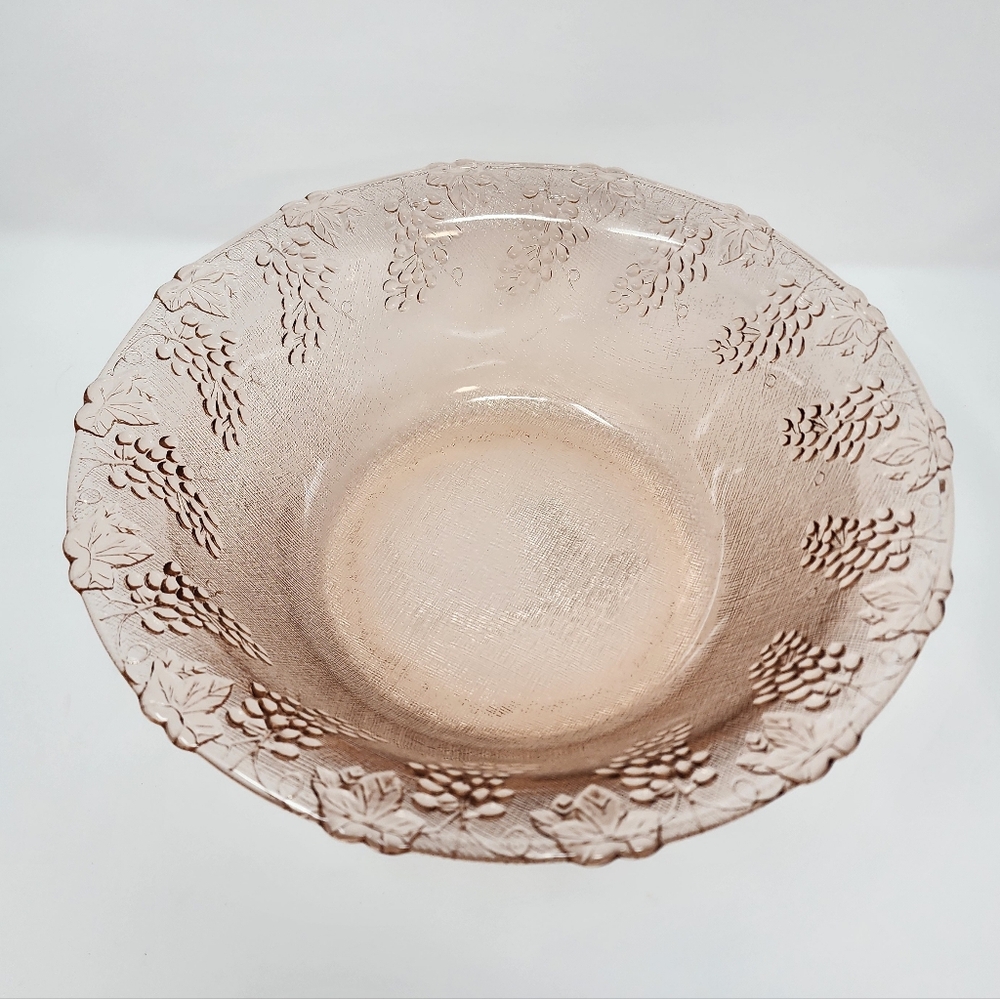 Vintage Pink Indiana Glass Grape Decorated Bowl